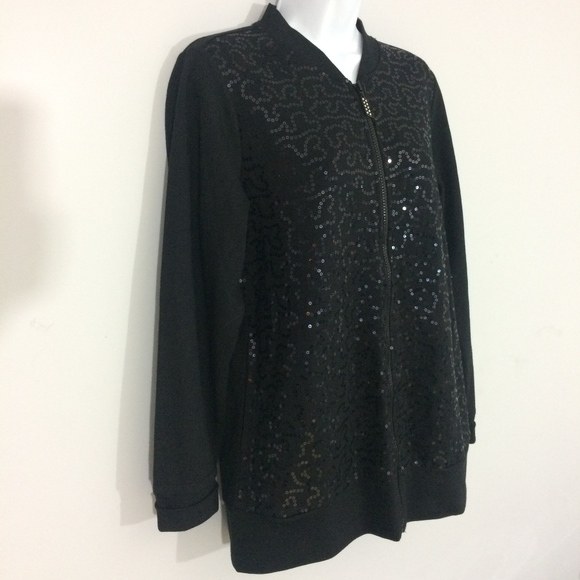 Quaker Factory Womens S Sequined Long Sleeve Zipup - Picture 3 of 8